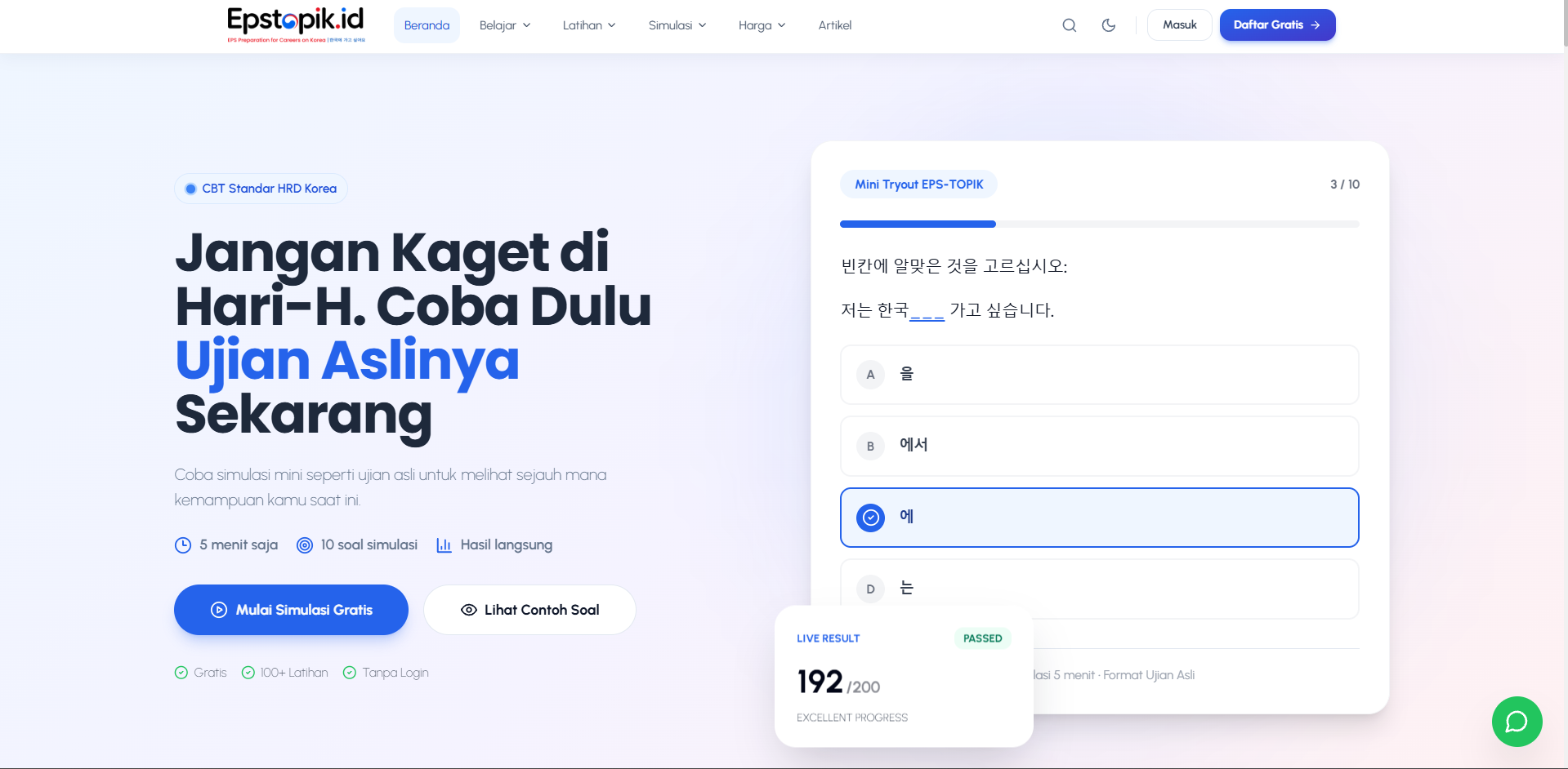Website Platform Belajar & Simulasi Ujian EPS-TOPIK (epstopik.id)